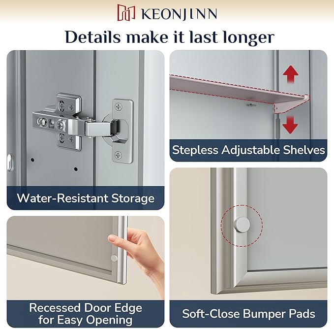 Keonjinn 40 x 26 Inch Medicine Cabinet, Assembly Required, Lightweight - Image 8