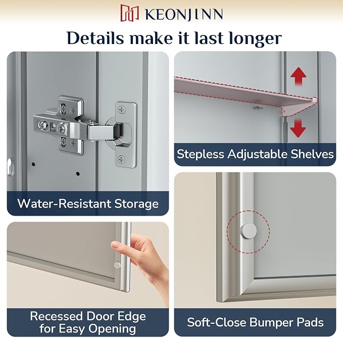 Keonjinn 40 x 32 Inch Large Medicine Cabinet - Image 7