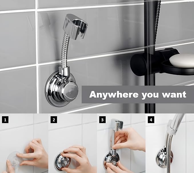 Spiderloc Flexible Shower Head Holder Bathroom Shower Suction Cups Hook Dual - Image 5