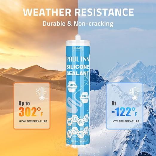 PAULINN 12 Packs Clear Silicone Sealant Waterproof 100% Silicone Caulk - Image 7