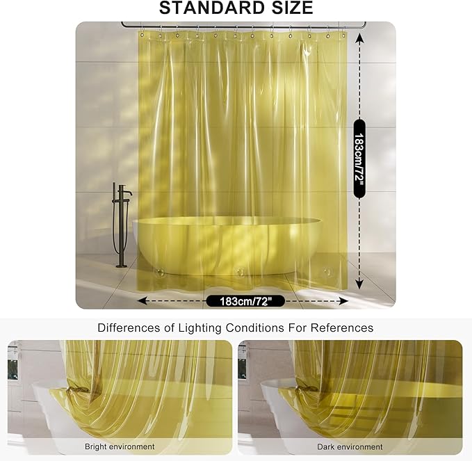 AmazerBath Yellow Shower Curtain Liner Heavy Duty, 100% EVA Clear Shower - Image 5