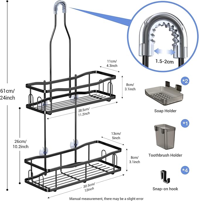 Hanging Shower Caddy Bathroom Organizer: Rustproof Shower Shelf Racks Over - Image 6