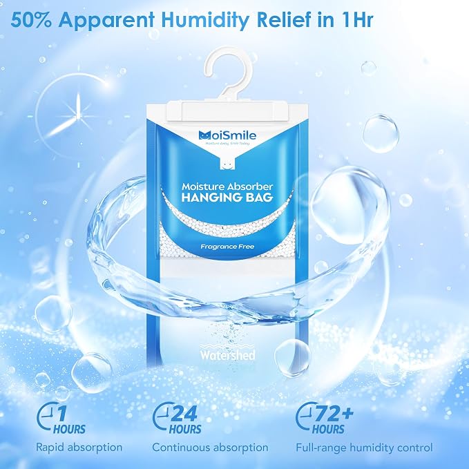 Moisture Absorbers 10 Pack Fragrance Free, Hanging Closet Dehumidifier Bags - Image 3