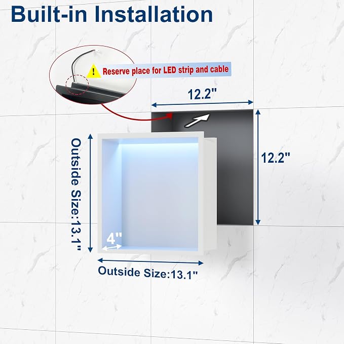 12X12 RGB Shower Niche, No Tile Needed Wall Niche - Image 3
