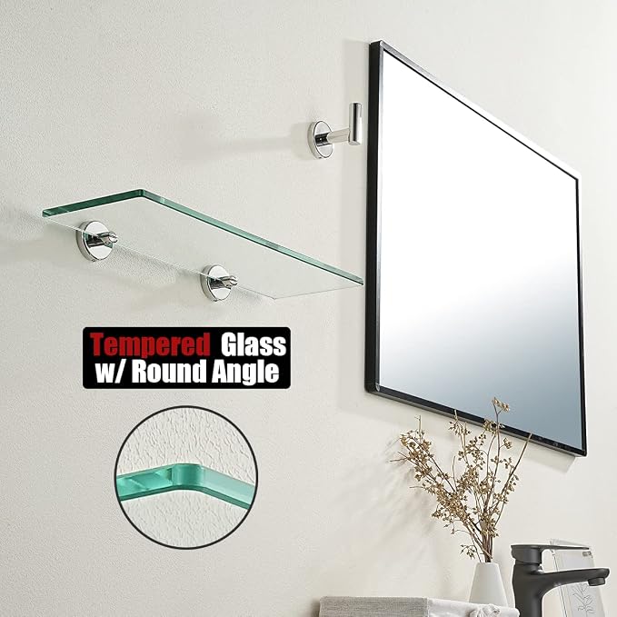JQK Bathroom Glass Shelf Chrome, Tempered Glass Shower Storage 16 by 5 inches - Image 6