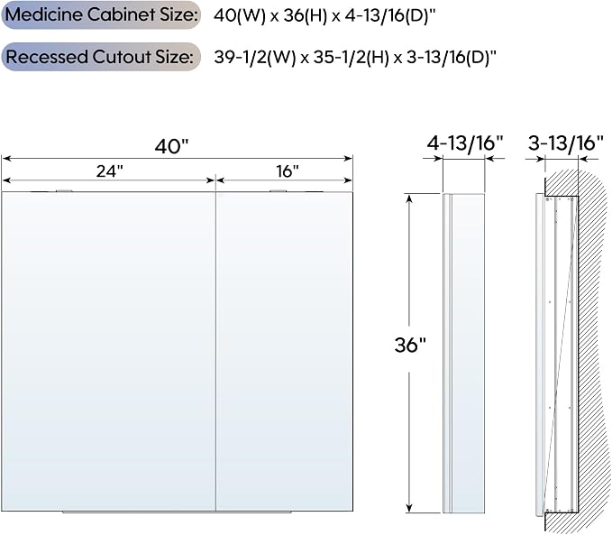 WELLFOR 40" x 36" Bathroom Medicine Cabinet - Image 2