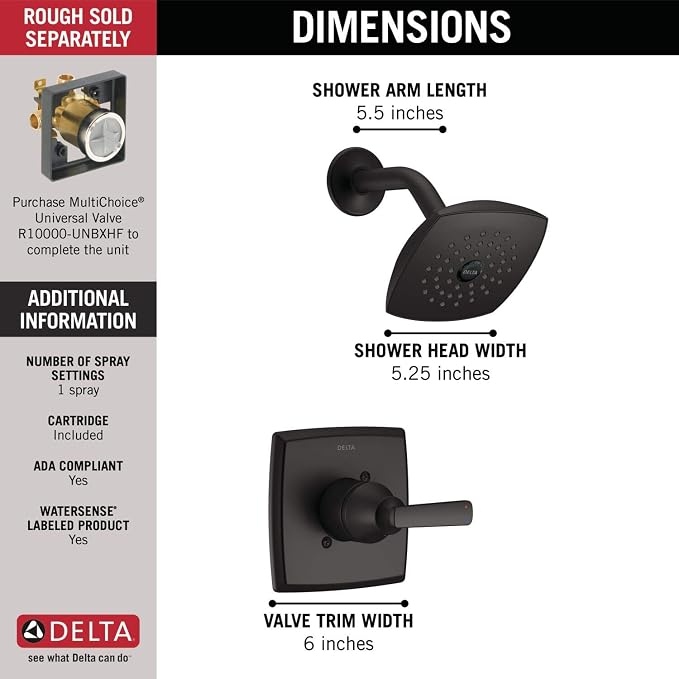 Delta Ashlyn 14 Series Shower Faucet Set, Matte Black Shower Head and Handle Set - Image 3
