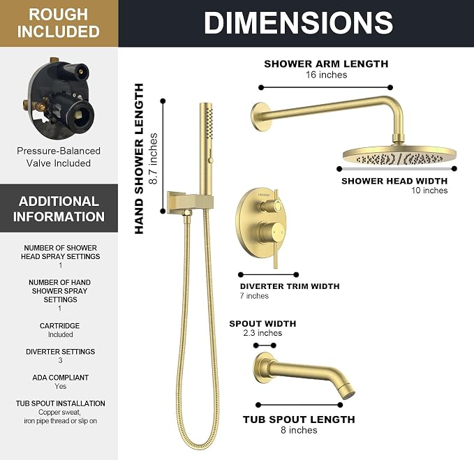 Lava Odoro Modern 3-Setting Round Rain Bathtub and Shower Faucet Set, Rain - Image 7