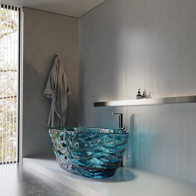 Cpingao 66" Resin Transparent Freestanding Bathtub, Contemporary Oval Stand - Image 5