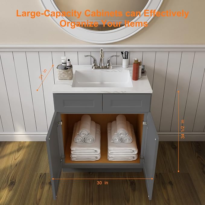 ROOMTEC Bathroom Cabinet, Morden Bathroom Sink Vanity Storage Cabinet, Shaker - Image 3