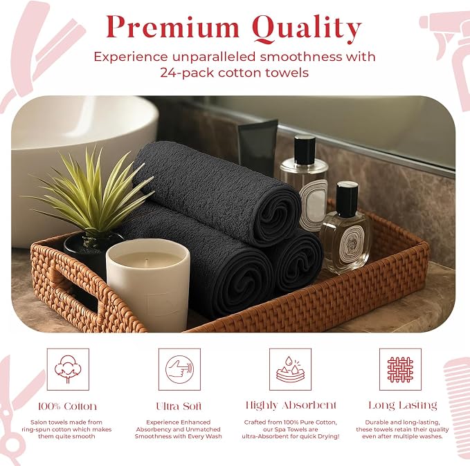 RIVERSIDE Pack of 24 Salon Towels Set – 16 x 26 Inches, 100% Ring Spun Cotton - Image 6