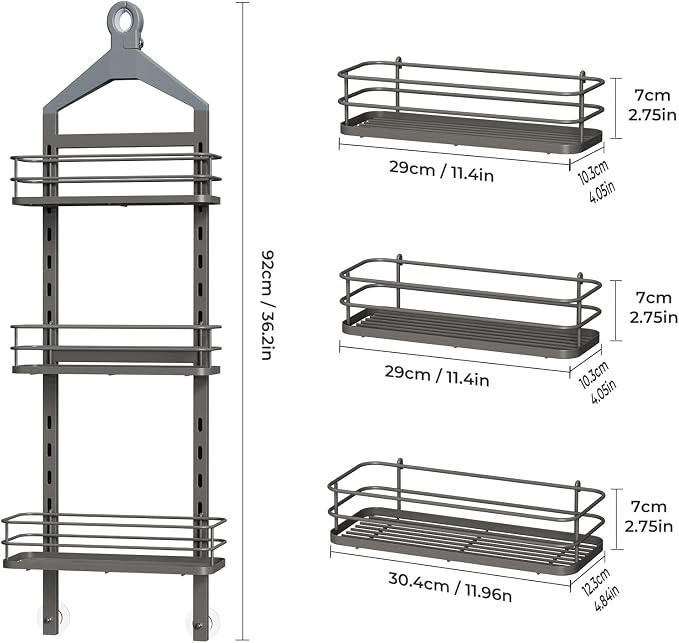 ODesign 3 Tier Height-Adjustable Shower Caddy Hanging Anti-Swing-Over The - Image 9
