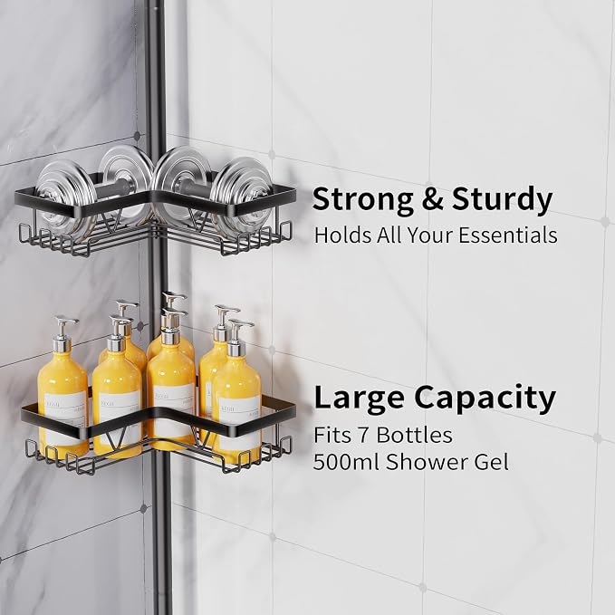 KEGII Corner Shower Caddy Tension Pole, Adjustable Bathroom Organizer Shelf - Image 6