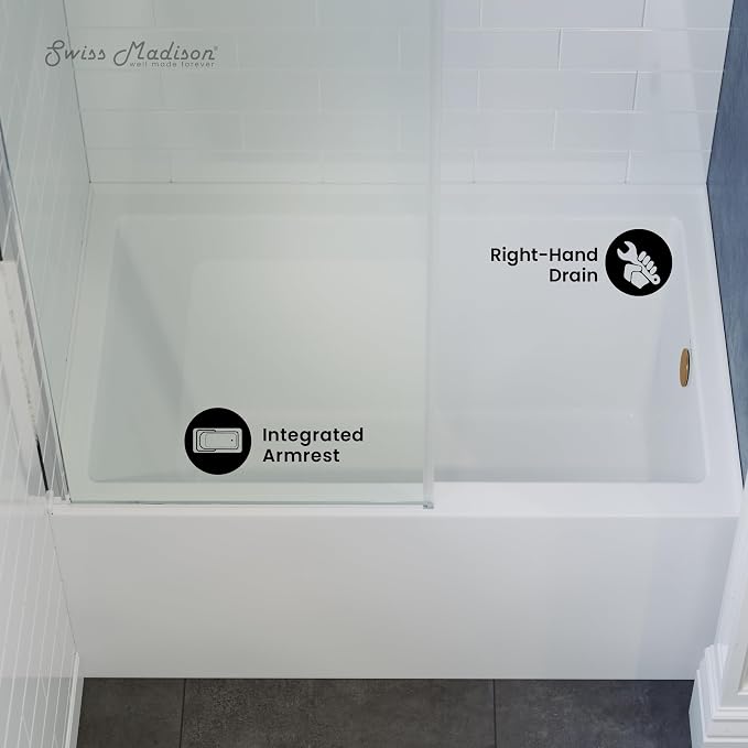 Voltaire 48" x 30" Right-Hand Drain Alcove Integrated Armrest Bathtub - Image 4