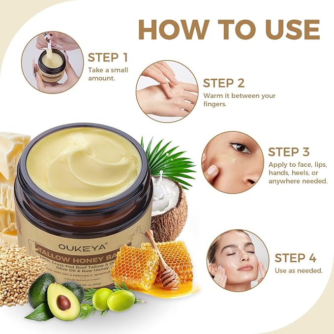 OUKEYA Beef Tallow Balm Moisturizing Cream, Natural Beef Tallow Face & Body - Image 8