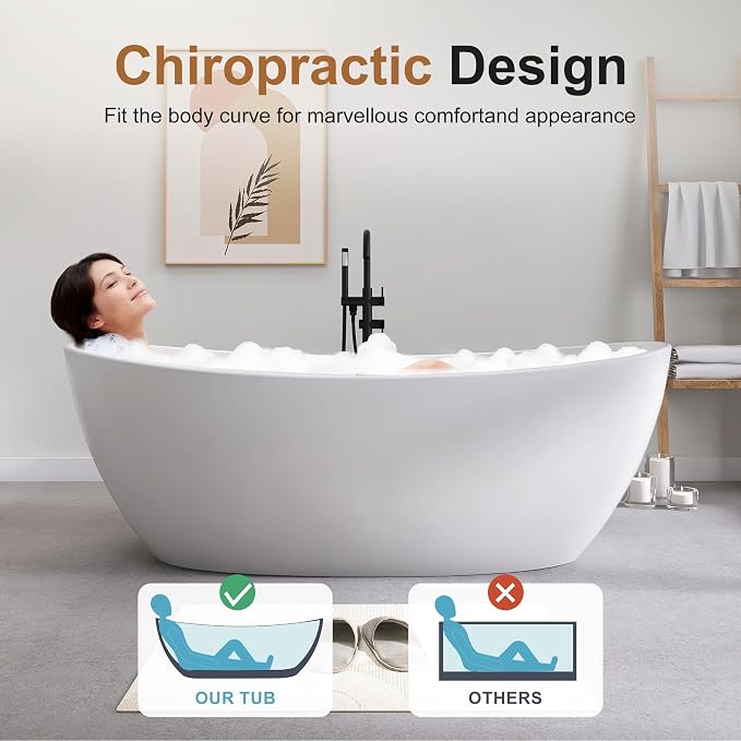 SJ STAR&JANE 73" Solid Surface Freestanding Bathtub Stone Resin Tub Oval Double - Image 4