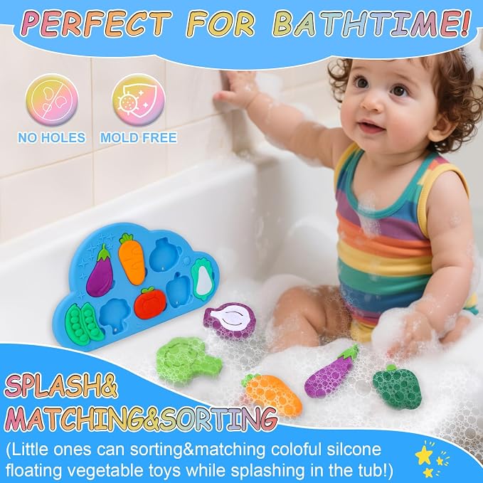Baby Bath Toys, Premium Silcone Mold Free Vegetable Bath Toys, Soft Toddlers - Image 2