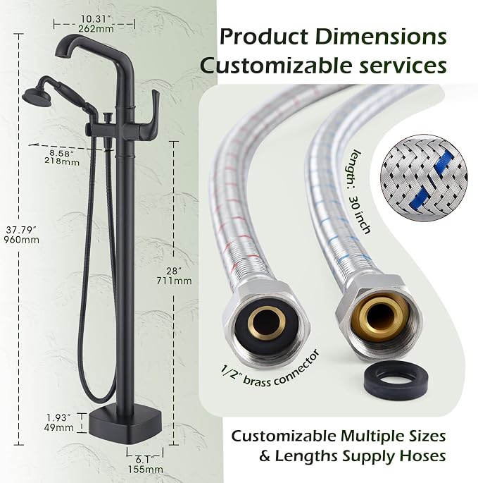 Luxury Free Standing Tub Faucet, Classic Brass Freestanding Bathtub Faucet - Image 6
