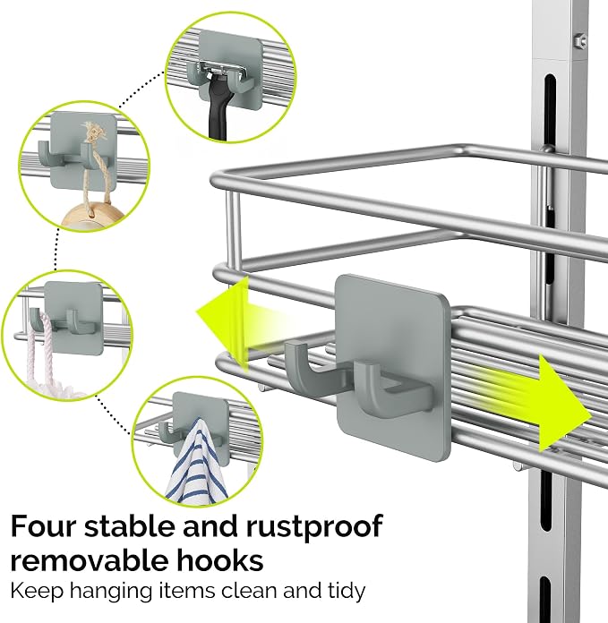 Orimade Shower Caddy Adjustable Height 4 Tier Silver, Bathroom Hanging Over the - Image 8