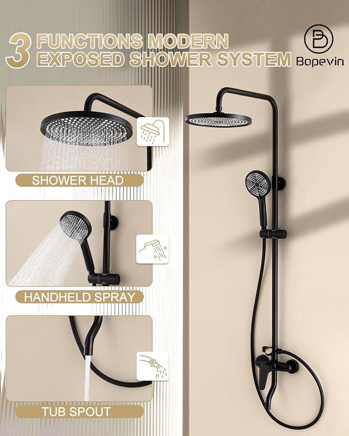Outdoor Shower, 3 Functions Outdoor Shower Fixture SUS304 Stainless Steel Rain - Image 3