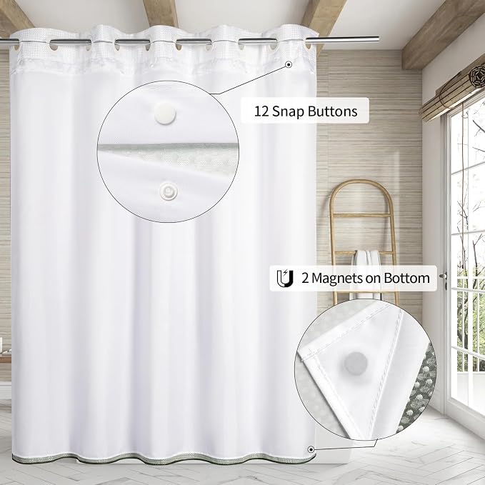 MitoVilla Emerald Green Ombre Long Shower Curtain Liner Set 72 x 80, No Hooks - Image 2