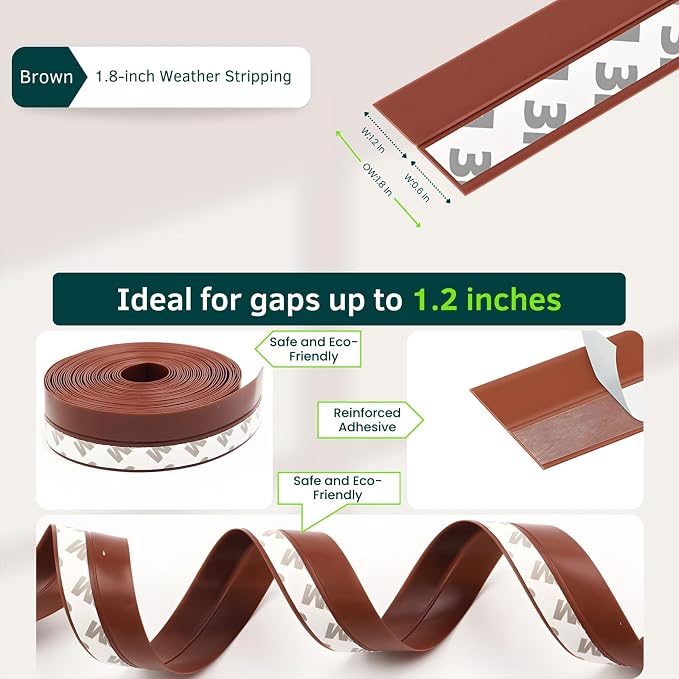 1.8in Brown Weather Stripping Door Seal – Thickened Silicone, Strong Adhesive - Image 3