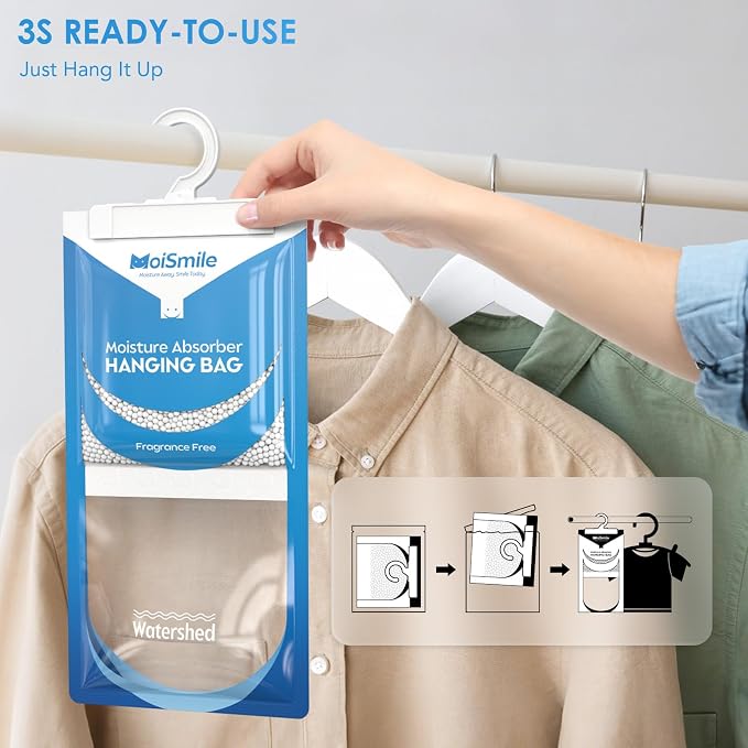 Moisture Absorbers 30 Pack Fragrance Free, Hanging Closet Dehumidifier Bags - Image 7