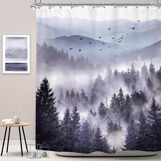 Riyidecor Purple Mountain Shower Curtain 72Wx72H Inch Nature Scenery Landscape - Image 2