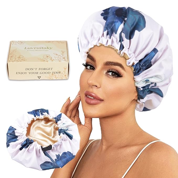 Large Shower Caps for Women Reusable Waterproof Satin Lined Shower Cap by Luvruitaky