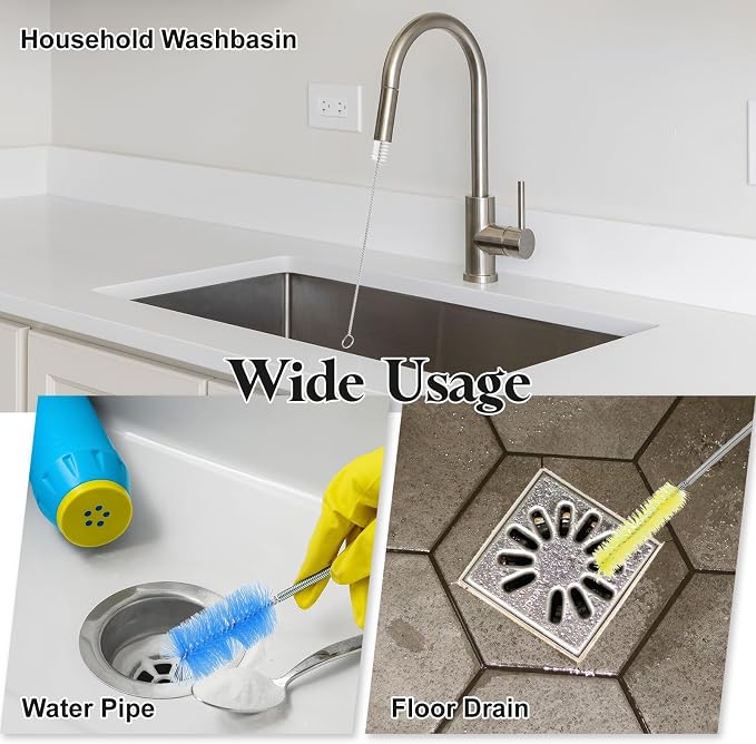 HARFINGTON 3pcs Flexible Long Drain Brush Straw Cleaner Set 61.02" Stainless - Image 6