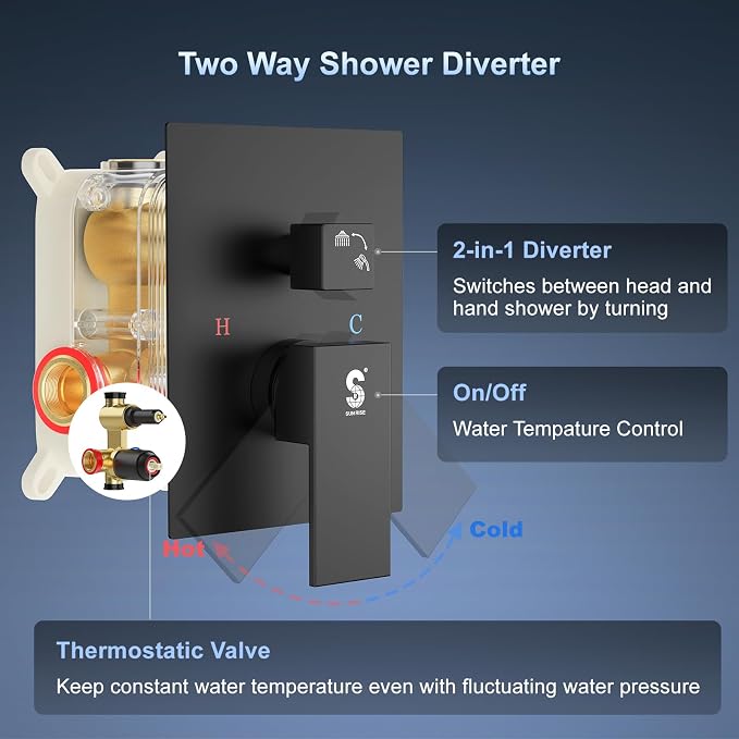 SR SUN RISE 12 Inch Slide Bar Shower Faucet Luxury High Pressure Shower Heads - Image 4
