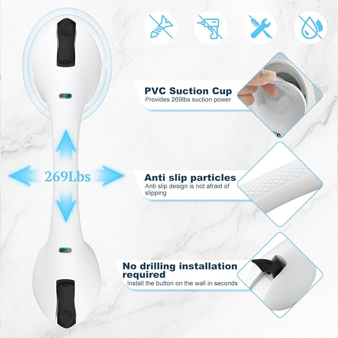 Suction Grab Bars for Bathtubs and Showers, Heavy Duty Shower Handle Removable - Image 3