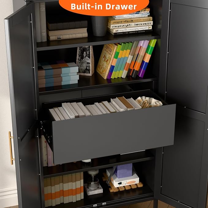 73'' Tall Metal Arched Cabinet, Modern Black Arch Bookshelf Display Cabinet - Image 6