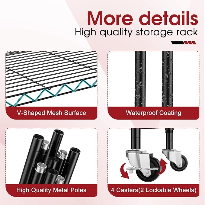 6-Tier Rolling Storage Shelves, 750 lbs Capacity Heavy Duty Metal Shelving - Image 7