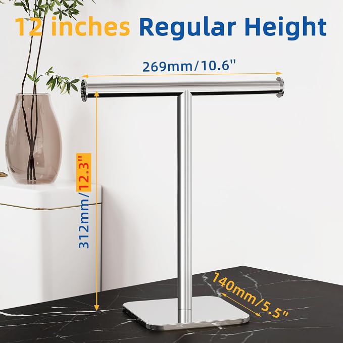 RUACQ T-Shape Hand Towel Holder Stand, Weighted Base Towel Rack, Countertop - Image 2