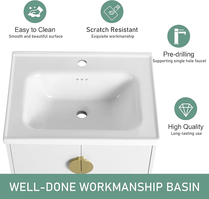 24 Inch Bathroom Vanity with Sink, Single Sink Bathroom Vanity Combo, Modern - Image 3