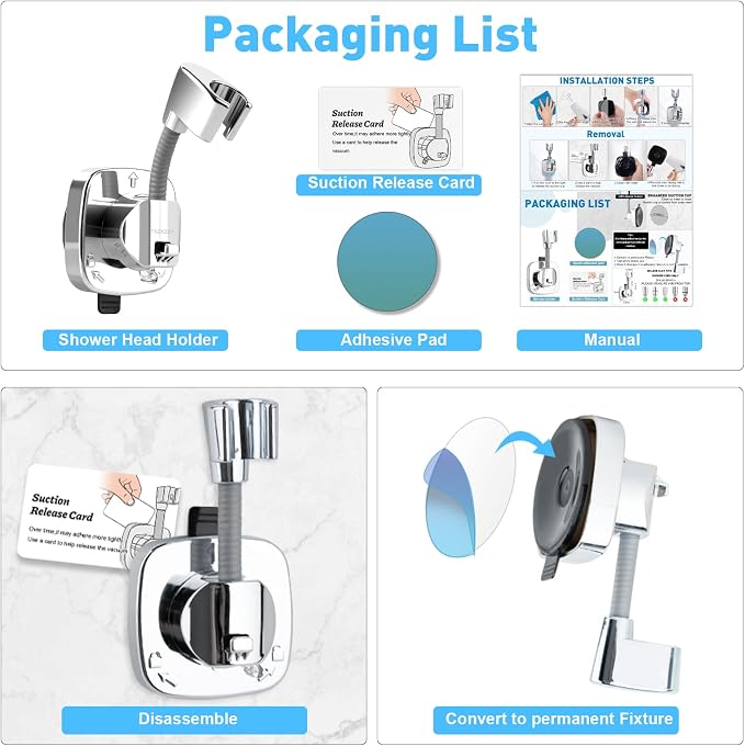 Handheld Shower Head Holder Suction, 360° Adjustable Shower Head Holder Wall - Image 8