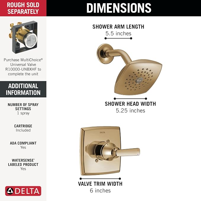Delta Ashlyn 14 Series Shower Faucet Set, Brushed Gold Shower Head and Handle - Image 3
