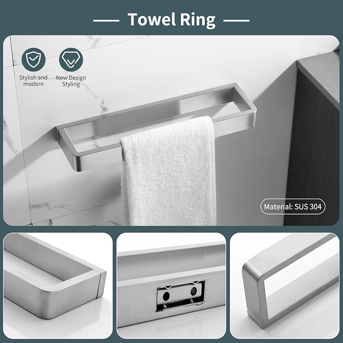 YACVCL 4-Piece Bathroom Hardware Set Brushed Nickel Towel Bar Set Premium - Image 3