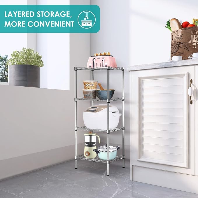 4 Tier Wire Shelving Unit, Height Adjustable Wire Shelves - Image 4