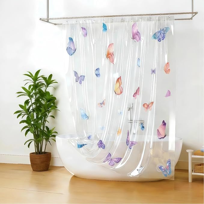 Clear Butterfly Shower Curtain Liner, Colorful Plastic Transparent Pretty - Image 5
