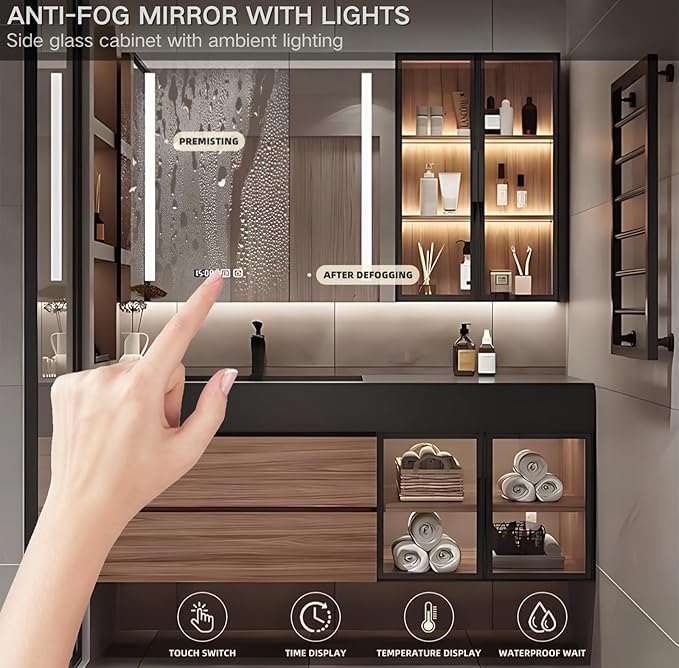 Single Sink Bathroom Vanity, Floating Bathroom Vanity Set Includes LED Smart - Image 4