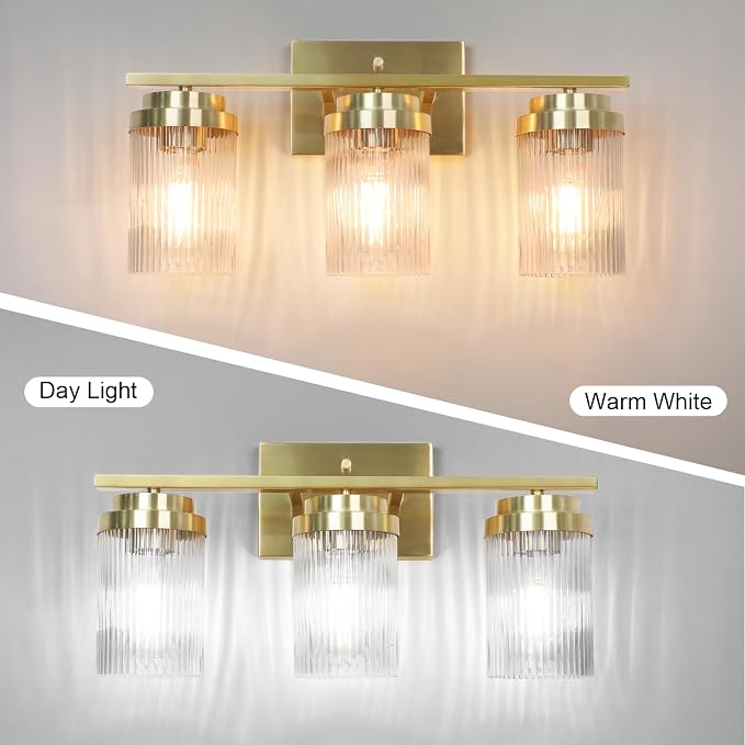 Gold Bathroom Light Fixtures 3 Lights Vanity Light - Image 2