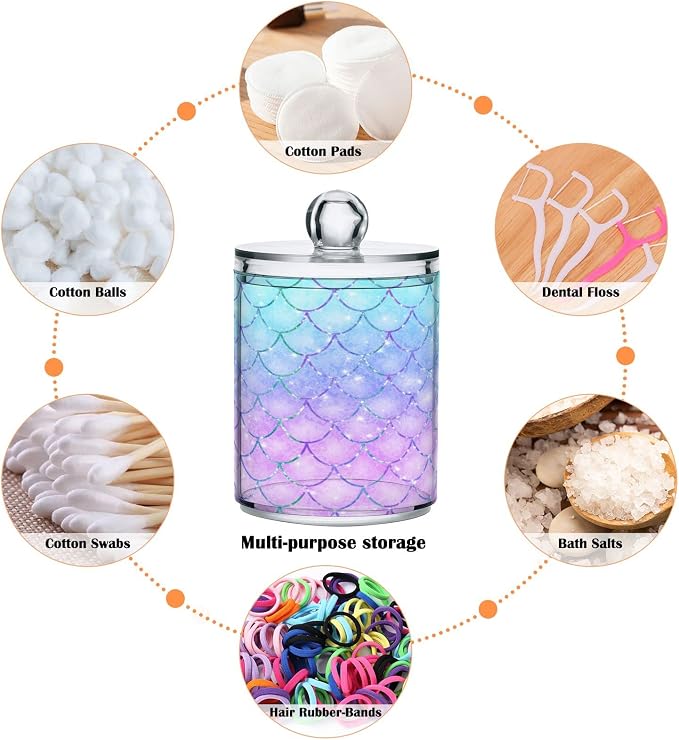 MNSRUU 4 Pack Qtip Holder Organizer Dispenser Pink Blue Mermaid Scales Bathroom - Image 4