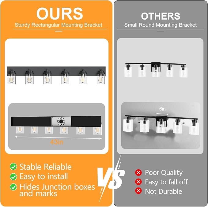 IZORRO Bathroom Vanity Light Fixture, 6-Light 43 Inch Matte Black Bathroom - Image 4
