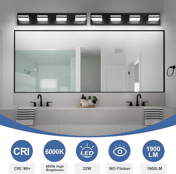 Modern LED Bathroom Lights Fixtures, Metal Black Acrylic Wall Lighting - Image 4