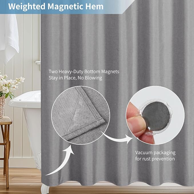 2-in-1 Waterproof Extra Long Fabric Shower Curtain or Liner, Linen Textured - Image 7