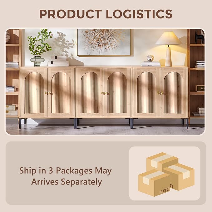 Bathroom Cabinet with Storage, 92.63" W Fluted Arched Free Standing Floor - Image 8
