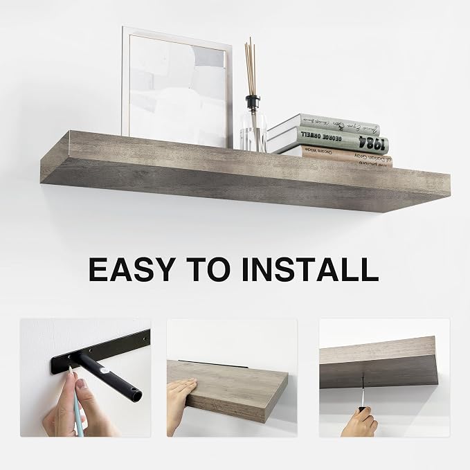 Colima Floating Shelves for Grey Wood Shelf for Bedroom, 36 Inch Wall Mounted - Image 5