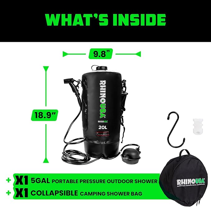 Rhino USA 5 Gal / 20L Portable Solar Camp Shower - Image 5